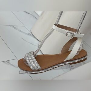 White sandals with rhinestones